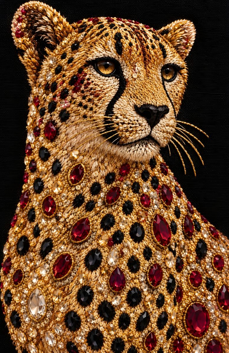 Jewelled Leopard, embroidery